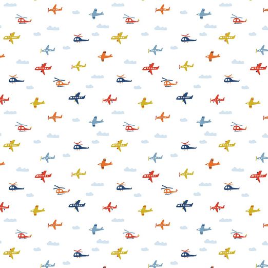 Baumwolle Bunter Flugverkehr auf Weiß