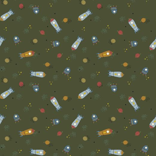 Baumwolle Space auf Waldgrün Baumwolle Space auf Waldgrün