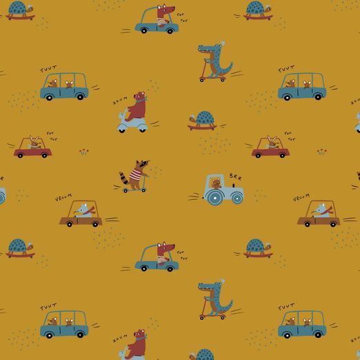 Baumwolle Sweet Traffic auf Senfgelb