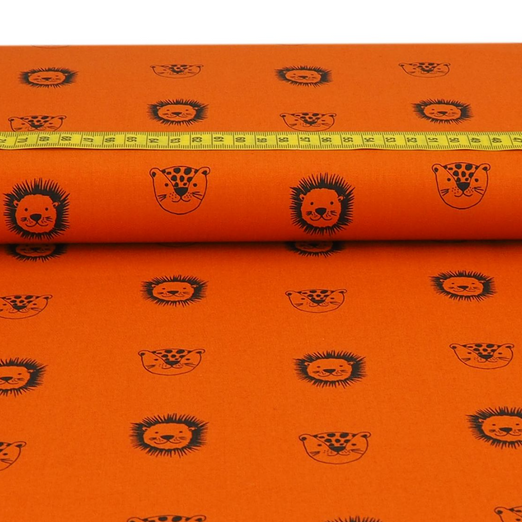 Baumwolle Tierköpfe auf Dunklem Blutorange BIO