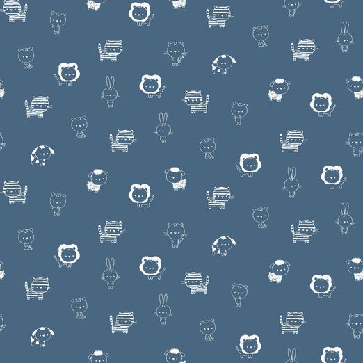 Baumwolle Tierchen Weiß auf Rauchblau