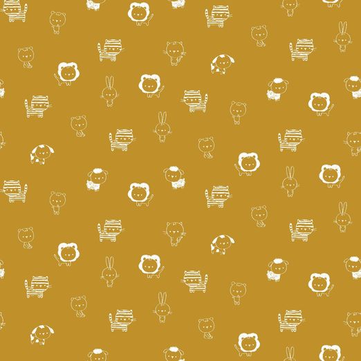 Baumwolle Tierchen Weiß auf Senfgelb