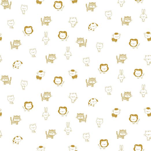 Baumwolle Tierchen Senfgelb auf Cremeweiß Baumwolle Tierchen Senfgelb auf Cremeweiß