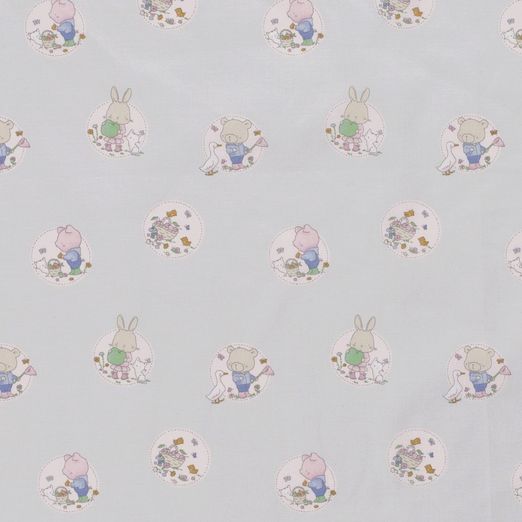 Baumwolle Tier Picknick auf Aluminium Hellgrau