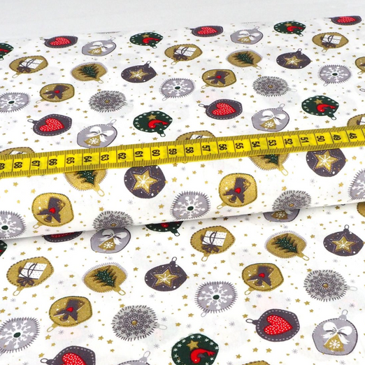 Baumwolle Weihnachten Golddruck Christmas Balls auf Creme