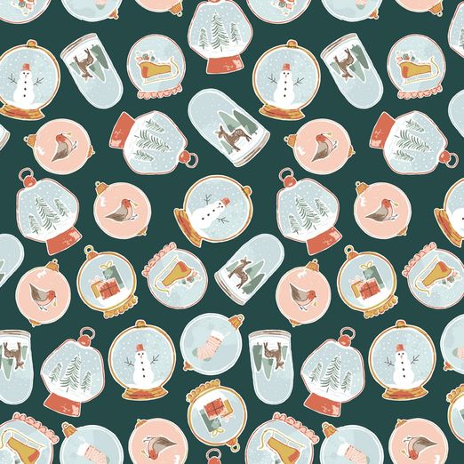 Baumwolle WEIHNACHTEN Weihnachtskugeln auf Dunkelgrün Baumwolle WEIHNACHTEN Weihnachtskugeln auf Dunkelgrün