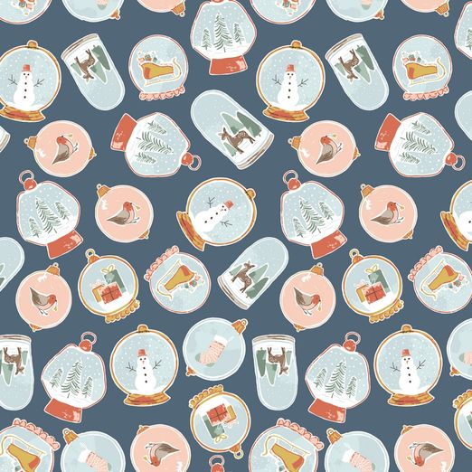 Baumwolle WEIHNACHTEN Weihnachtskugeln auf Marine