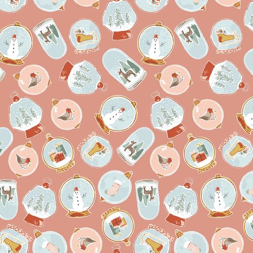 Baumwolle WEIHNACHTEN Weihnachtskugeln auf Apricot