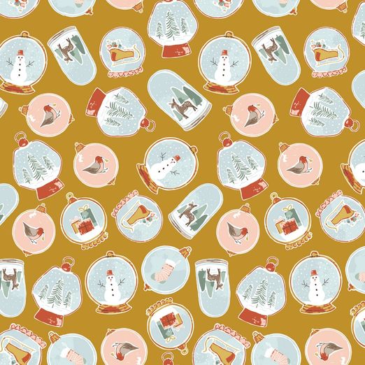 Baumwolle WEIHNACHTEN Weihnachtskugeln auf Senfgelb