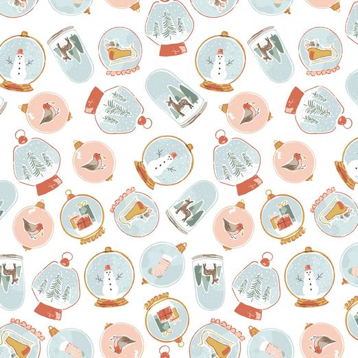 Baumwolle WEIHNACHTEN Weihnachtskugeln auf Weiß Baumwolle WEIHNACHTEN Weihnachtskugeln auf Weiß