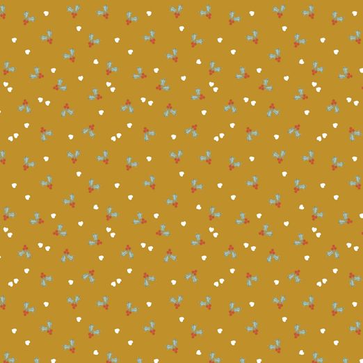 Baumwolle Weihnachten Kleine Mistelzweige auf Senfgelb