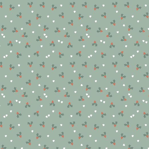 Baumwolle Weihnachten Kleine Mistelzweige auf Dunkelmint