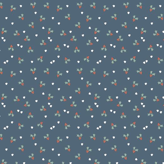 Baumwolle Weihnachten Kleine Mistelzweige auf Marine