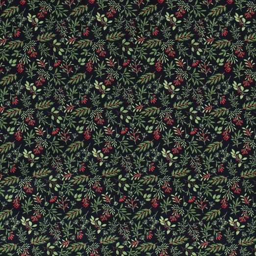 Baumwolle WEICHNACHTEN Mistelzweige & Blätter auf Dunkelblau