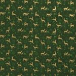 Baumwolle WEIHNACHTEN Golddruck Deer & Snowflakes auf Dunkelgrün