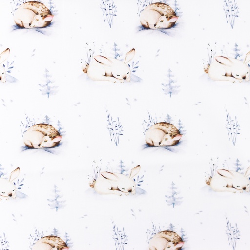 Baumwolle Schlafende Waldtiere auf Weiß Digital