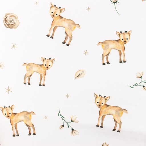 Baumwolle Rehkitz und Röschen auf Weiß Digital