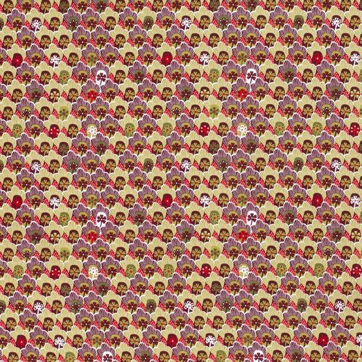 Baumwolle Retro Spring Flowers mit Khaki Baumwolle Retro Spring Flowers mit Khaki