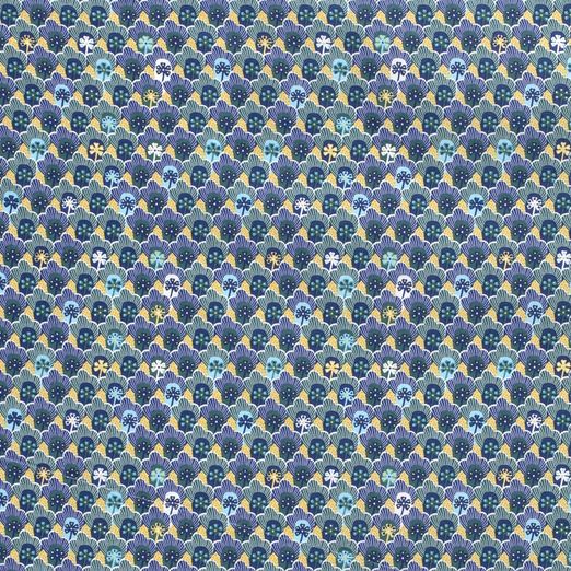 Baumwolle Retro Spring Flowers mit Rauchblau Baumwolle Retro Spring Flowers mit Rauchblau