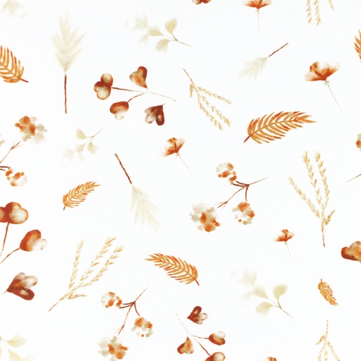 Baumwolle Herzblätter und Gräser auf Creme Digital