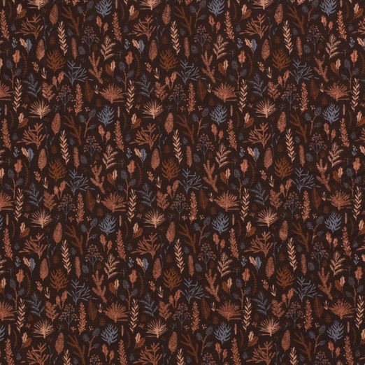 Baumwolle FOLIENDRUCK Gräser und Zweige auf Rotbraun Baumwolle FOLIENDRUCK Gräser und Zweige auf Rotbraun