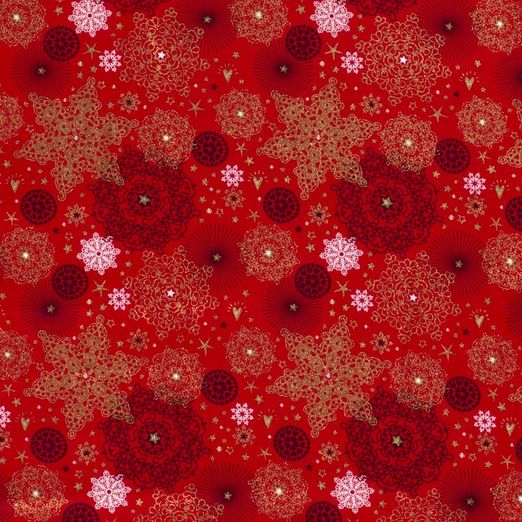 Baumwolle WEIHNACHTEN Golddruck Winterwonderland Rot