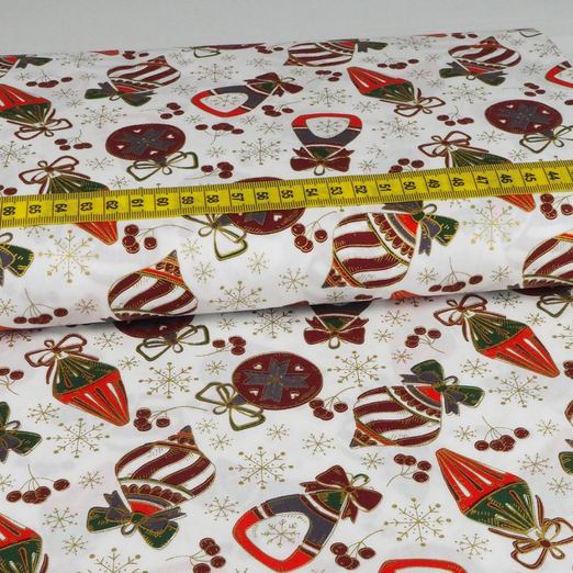 Baumwolle Weihnachten Golddruck Ornamente Creme