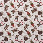 Bavlna Vánoce Zlatý potisk Ornamenty Krémová