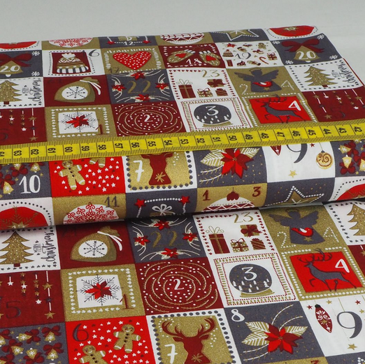 Baumwolle Weihnachten Golddruck Advent Hellgrau