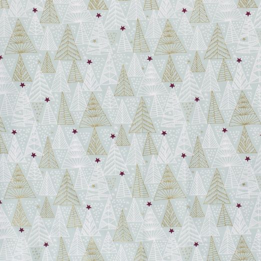 Baumwolle WEIHNACHTEN Golddruck Spitze Tannenbäume auf Hellmint