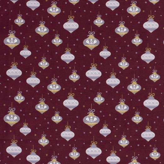 Baumwolle WEIHNACHTEN Golddruck Spitze Kugeln auf Weinrot
