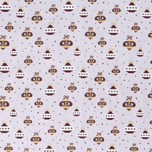 Baumwolle WEIHNACHTEN Golddruck Spitze Kugeln auf Hellgrau