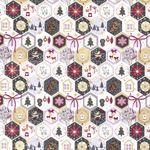 Baumwolle WEIHNACHTEN Golddruck Motive in Waben auf Weiß