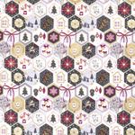 Baumwolle WEIHNACHTEN Golddruck Motive in Waben auf Weiß