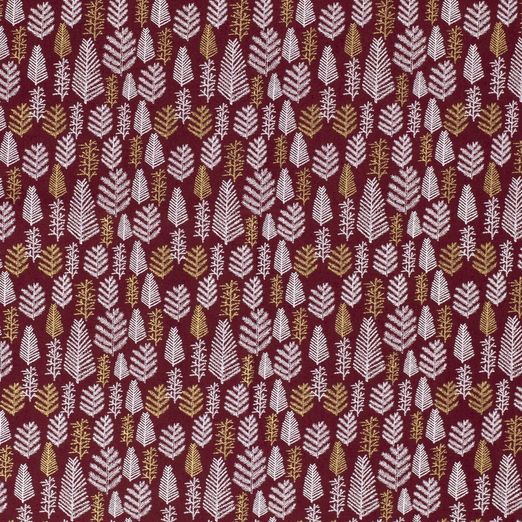 Baumwolle WEIHNACHTEN Golddruck Tannenbäumchen auf Weinrot Baumwolle WEIHNACHTEN Golddruck Tannenbäumchen auf Weinrot
