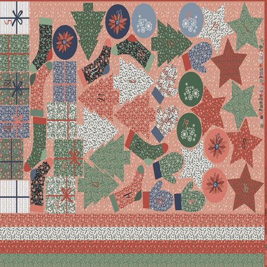 Baumwolle Panel Adventskalender Altrosa/Dunkelmint 100 cm