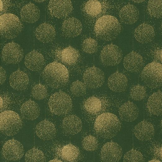 Baumwolle WEIHNACHTEN Foliendruck Goldstaub Kreise auf Dunkelgrün