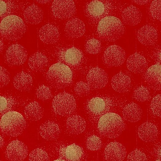 Baumwolle WEIHNACHTEN Foliendruck Goldstaub Kreise auf Rot Baumwolle WEIHNACHTEN Foliendruck Goldstaub Kreise auf Rot