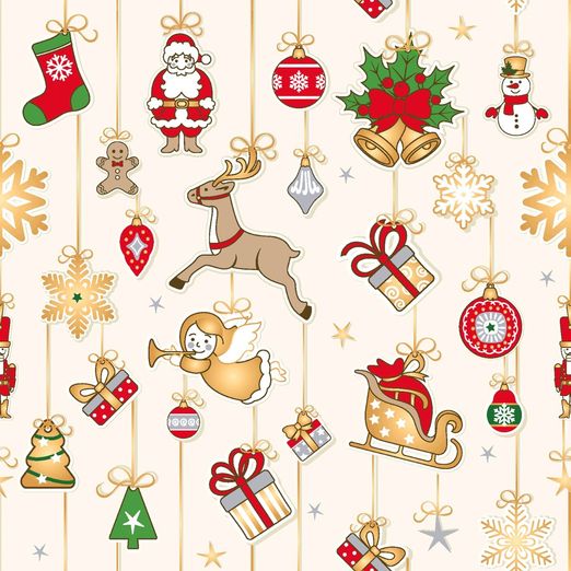 Baumwolle WEIHNACHTEN Foliendruck Weihnachtsaufhänger auf Creme