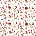 Coton NOËL Impression feuille Ornements de Noël sur crème