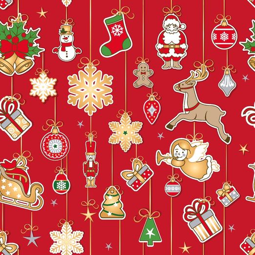 Baumwolle WEIHNACHTEN Foliendruck Weihnachtsaufhänger auf Rot