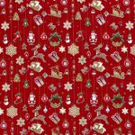 Coton NOËL Impression feuille décorations de Noël sur rouge