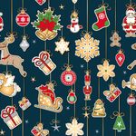 Baumwolle WEIHNACHTEN Foliendruck Weihnachtsaufhänger auf Dunkelblau