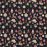 Coton NOËL Impression foil suspensions de Noël sur bleu marine