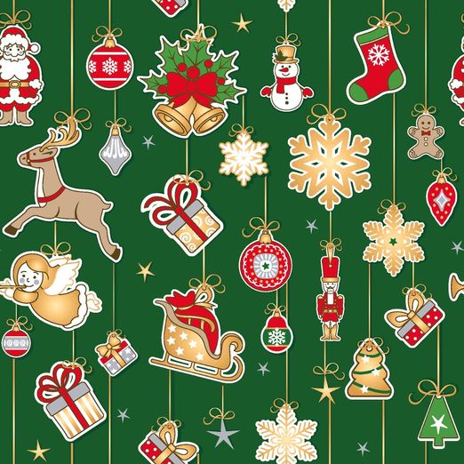 Baumwolle WEIHNACHTEN Foliendruck Weihnachtsaufhänger auf Dunkelgrün