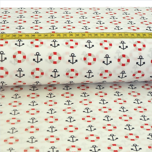 Baumwolle Rettungsring & Anker Weiß Baumwolle Rettungsring & Anker Weiß