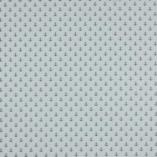 Baumwolle Maritim Kleine Anker Hellgrau auf Weiß Baumwolle Maritim Kleine Anker Hellgrau auf Weiß