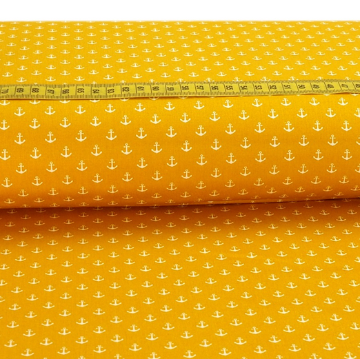 Baumwolle Maritim Kleine Anker Senfgelb