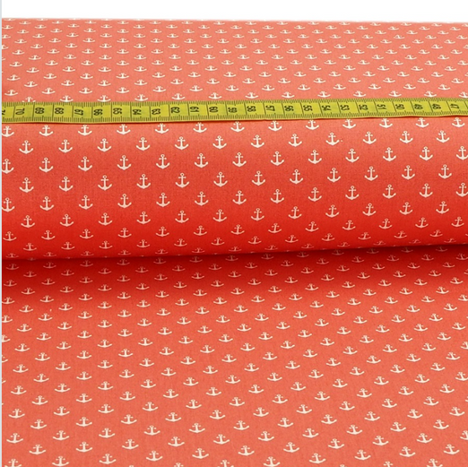 Baumwolle Maritim Kleine Anker Koralle