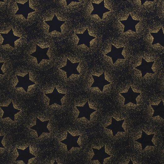 Baumwolle WEIHNACHTEN Foliendruck Goldstaub Sterne auf Dunkelblau